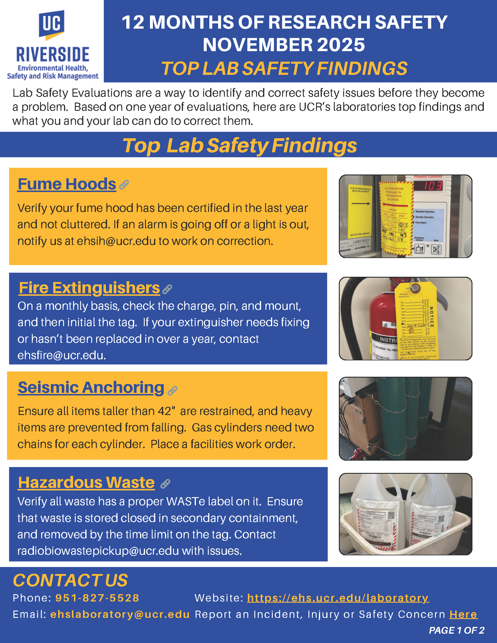 image of the first page of 12 months of research safety with the topic on top lab safety findings