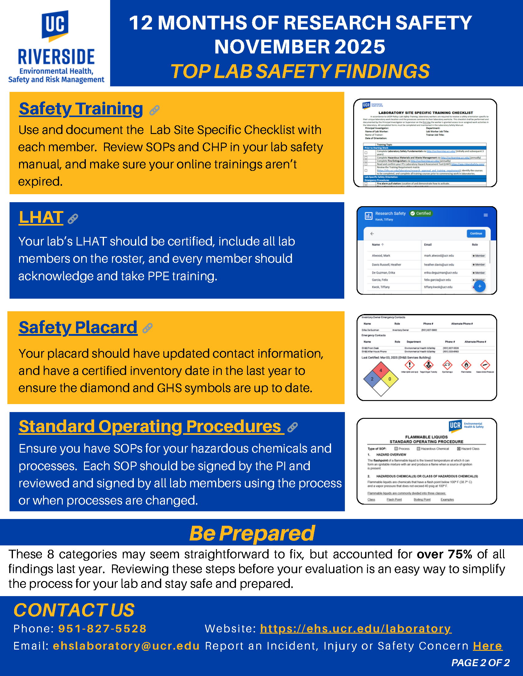 image of the second page of 12 months of research safety with the topic on top lab safety findings