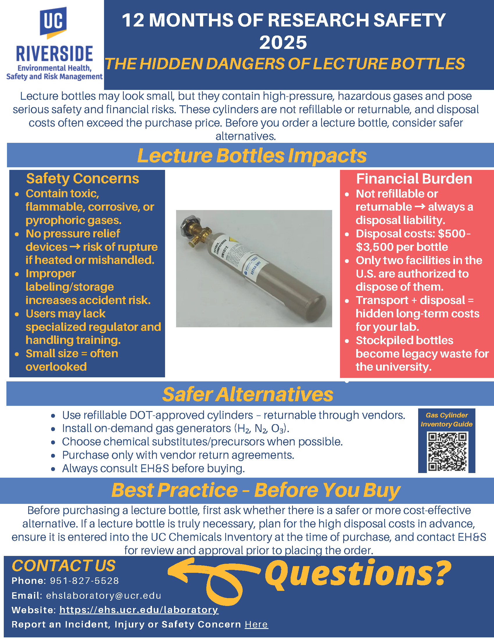 image of September's 202512 months of Research Safety topic on the hidden dangers of lecture bottles